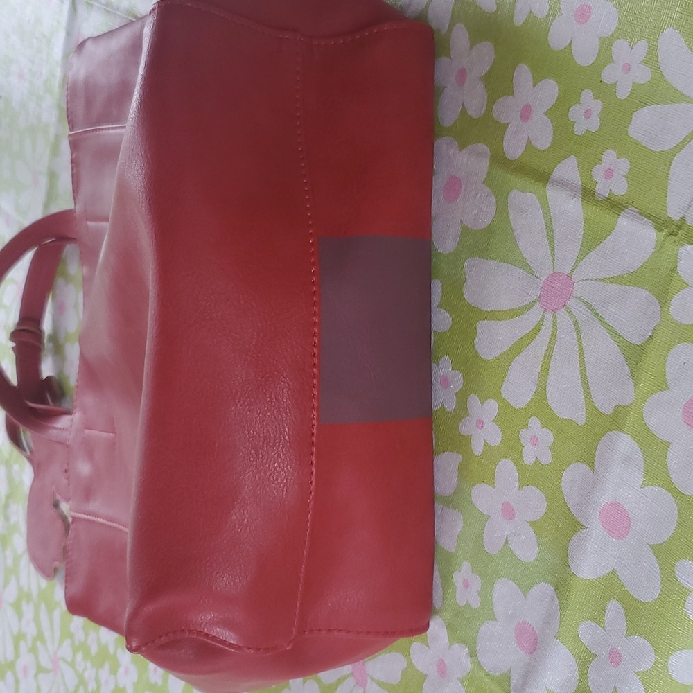 Saks Fifth Avenue Red Faux Leather Tote Bag with Zebra Charm - Picture 6 of 6